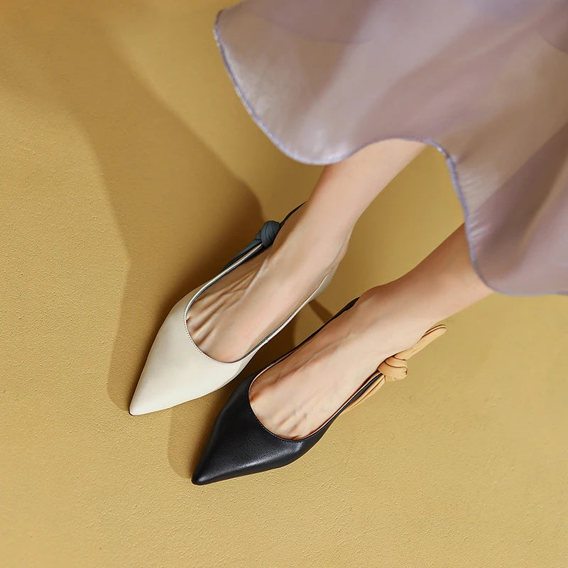 Formal Genuine Leather Knot Pointed Toe Thin High Heel Sandals