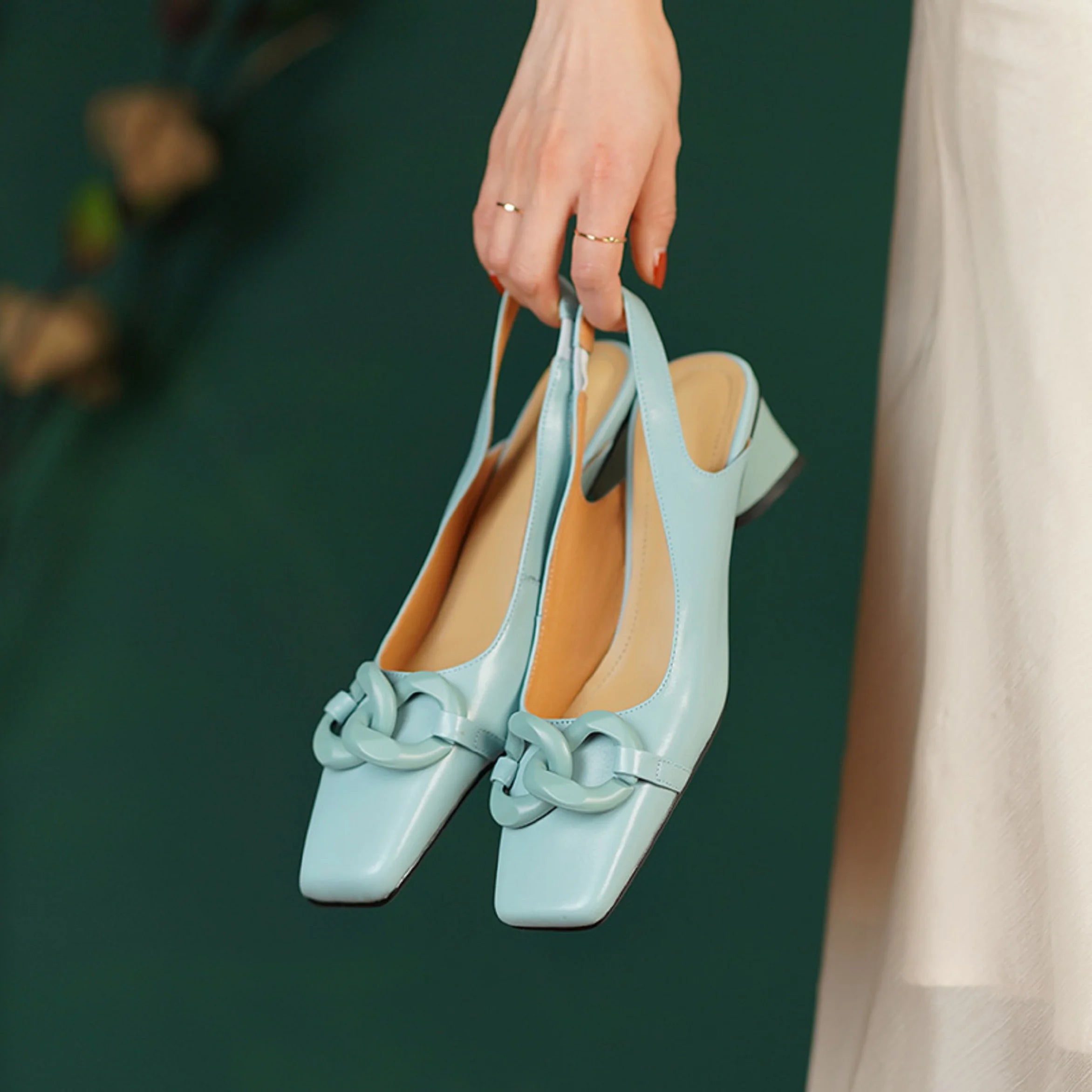 Formal Genuine Personality Leather Buckle Square Toe Thick Sandals