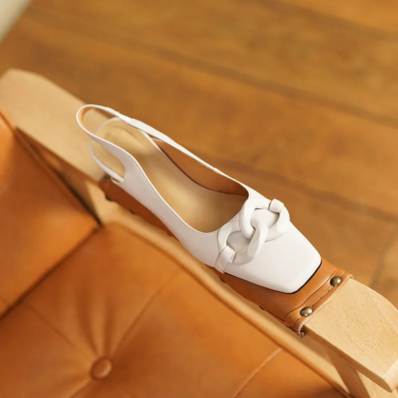Formal Genuine Personality Leather Buckle Square Toe Thick Sandals