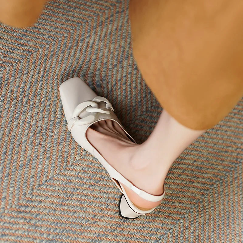 Formal Genuine Personality Leather Buckle Square Toe Thick Sandals