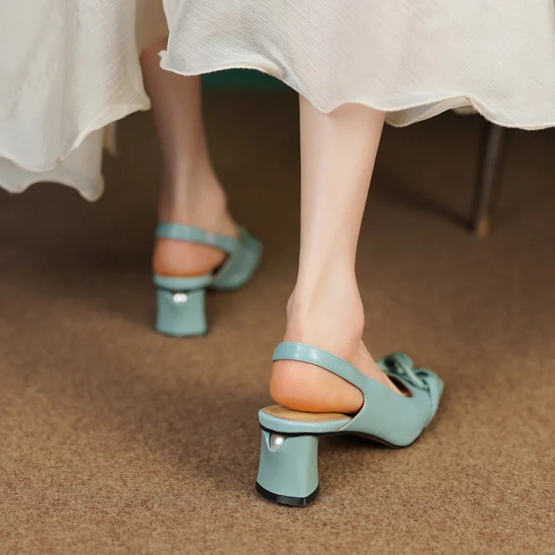 Formal Genuine Personality Leather Buckle Square Toe Thick Sandals