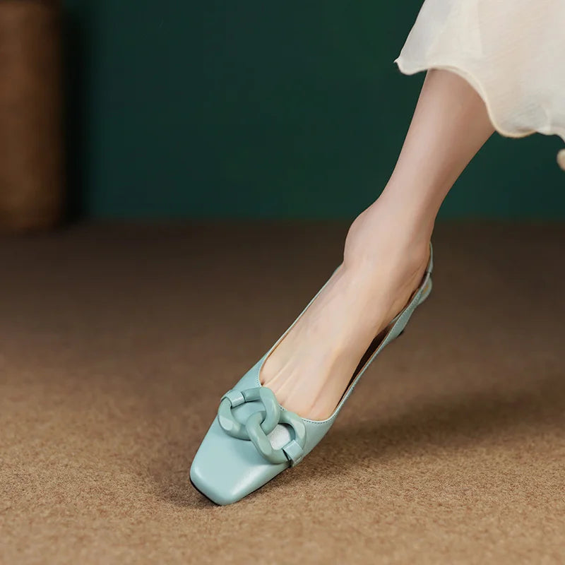 Formal Genuine Personality Leather Buckle Square Toe Thick Sandals