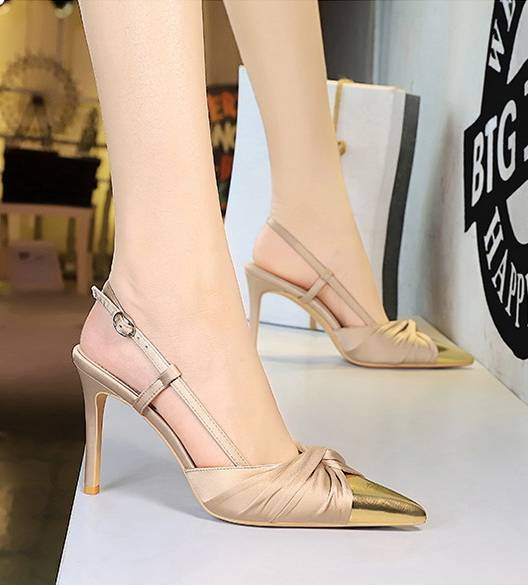 Formal Metal Pointed Tip Hollow Out Buckle Strap Stiletto Satin Bow High Heels