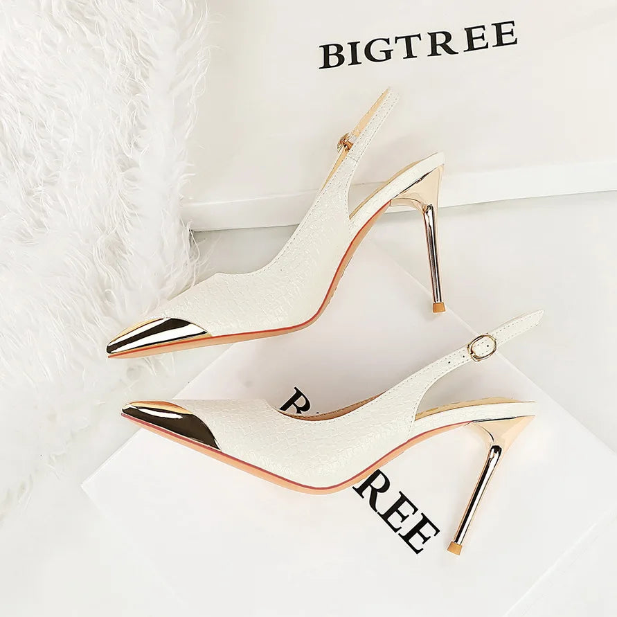 Formal Occasion Stiletto Metal Chain Patchwork High Heels Sandals