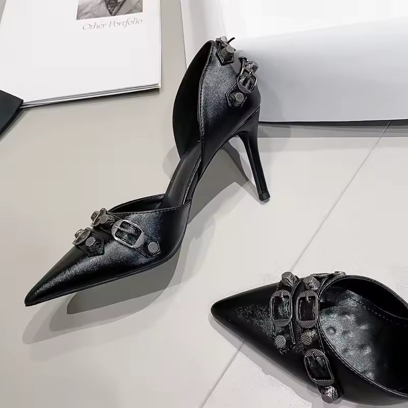 Formal Patent Leather Metal Decoration Gothic Punk Rivet Strap Buckle High Heels