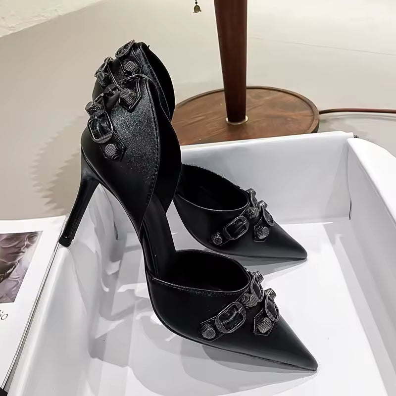 Formal Patent Leather Metal Decoration Gothic Punk Rivet Strap Buckle High Heels