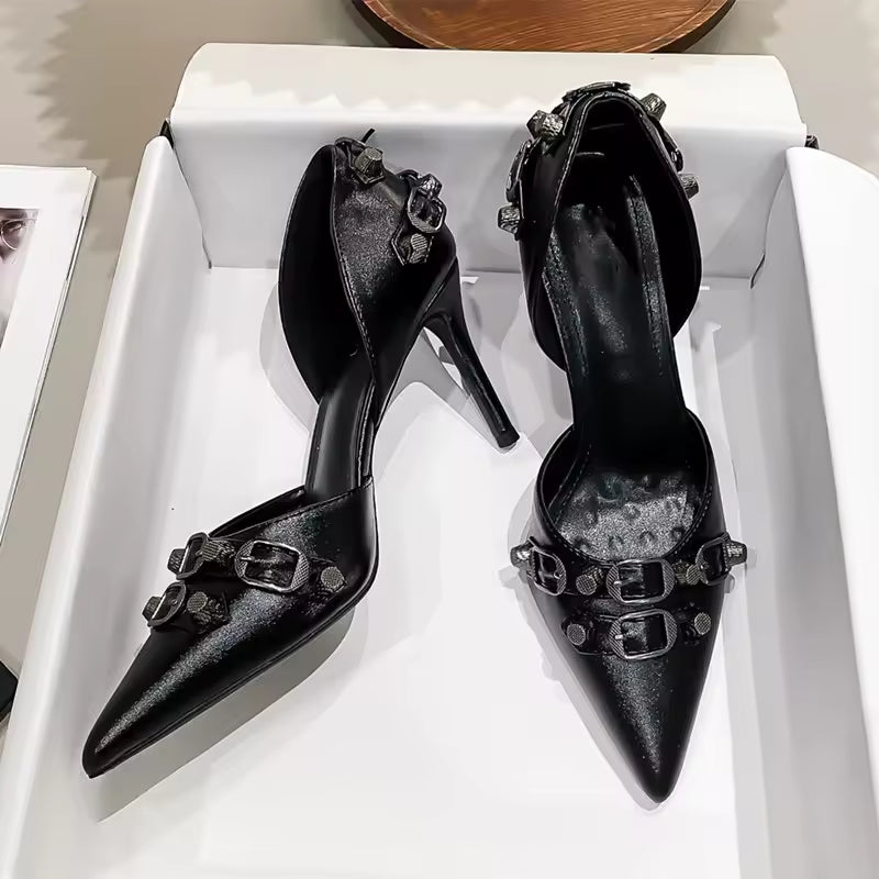 Formal Patent Leather Metal Decoration Gothic Punk Rivet Strap Buckle High Heels