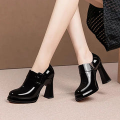 Formal Side Zip Round Head Thick Platform Pumps High Heel