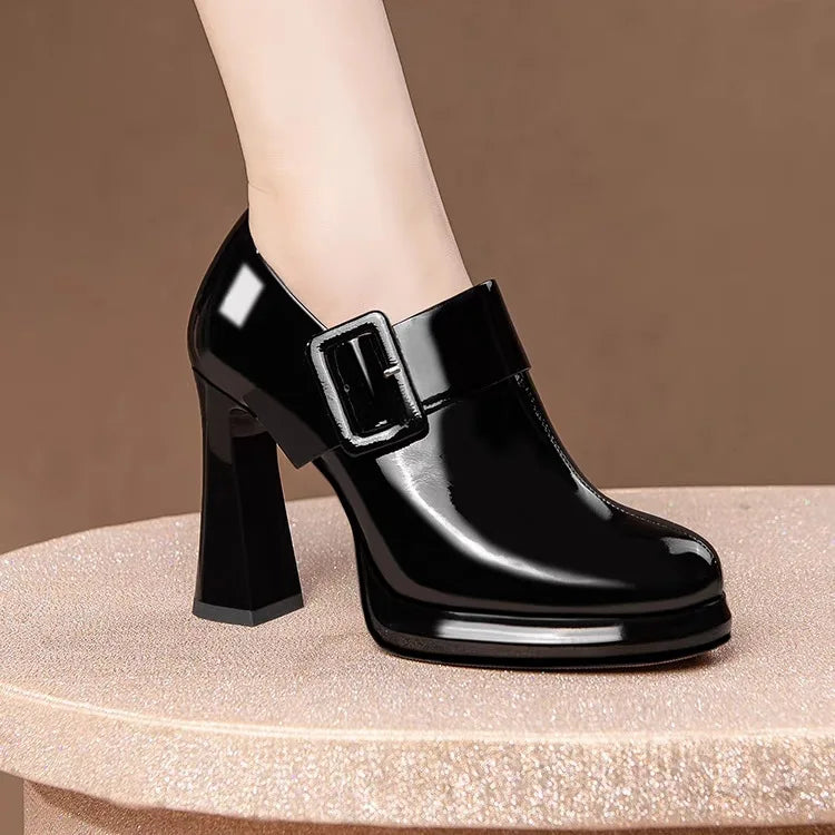 Formal Side Zip Round Head Thick Platform Pumps High Heel