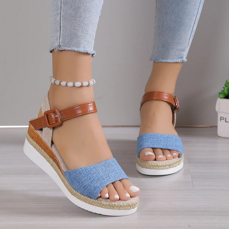 Formal Soft Dressing Style Ankle Strap Shallow Wedge Sandals