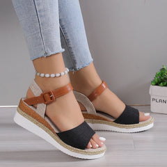 Formal Soft Dressing Style Ankle Strap Shallow Wedge Sandals