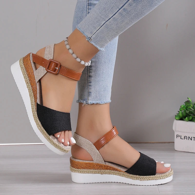 Formal Soft Dressing Style Ankle Strap Shallow Wedge Sandals
