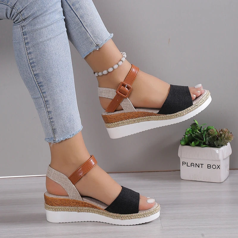 Formal Soft Dressing Style Ankle Strap Shallow Wedge Sandals