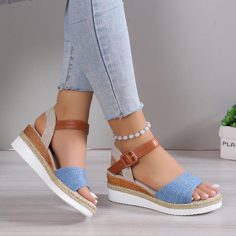 Formal Soft Dressing Style Ankle Strap Shallow Wedge Sandals