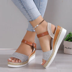 Formal Soft Dressing Style Ankle Strap Shallow Wedge Sandals