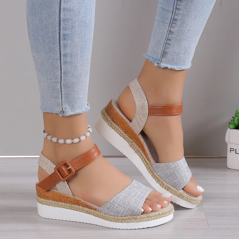Formal Soft Dressing Style Ankle Strap Shallow Wedge Sandals