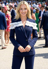 Frayed Ruffle Detail Suit Navy Blue