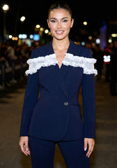 Frayed Ruffle Detail Suit Navy Blue
