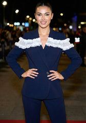 Frayed Ruffle Detail Suit Navy Blue