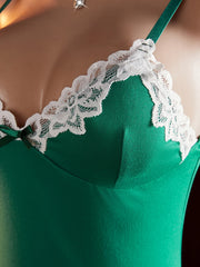 G-string Lace Nightgown Contrast Green Seductive Lingerie V-neck Exotic Costumes Pajama Sets Summer Date Night Dress
