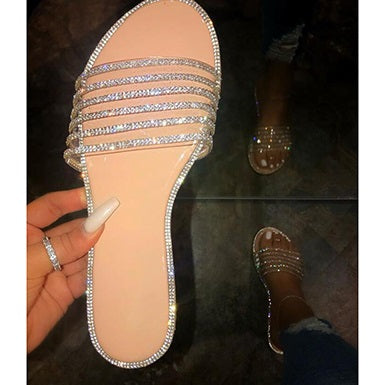 Gem Studded and Lined Slide Sandals