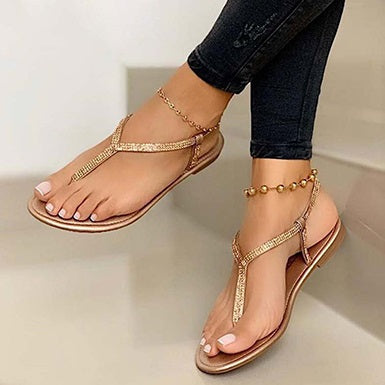 Gemstone Encrusted Strap and Thong Style Sandal