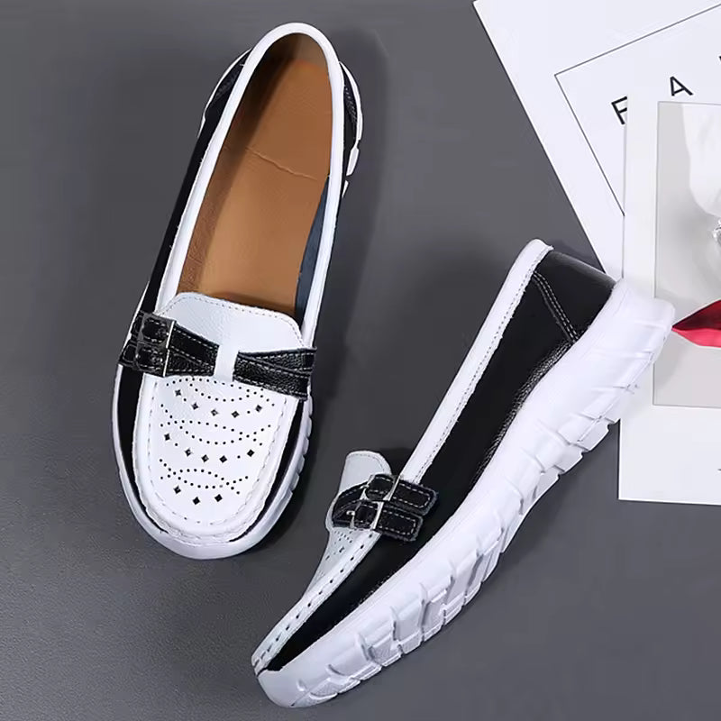 Genuine Leather Moccasin Loafers Slip On Hollow EVA Plus Size Flats Shoes