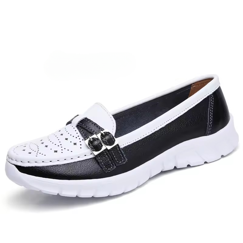 Genuine Leather Moccasin Loafers Slip On Hollow EVA Plus Size Flats Shoes