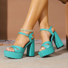 Gladiator Cross Strap Thick Sole Nightclub Party Square Toe Platform High Heels