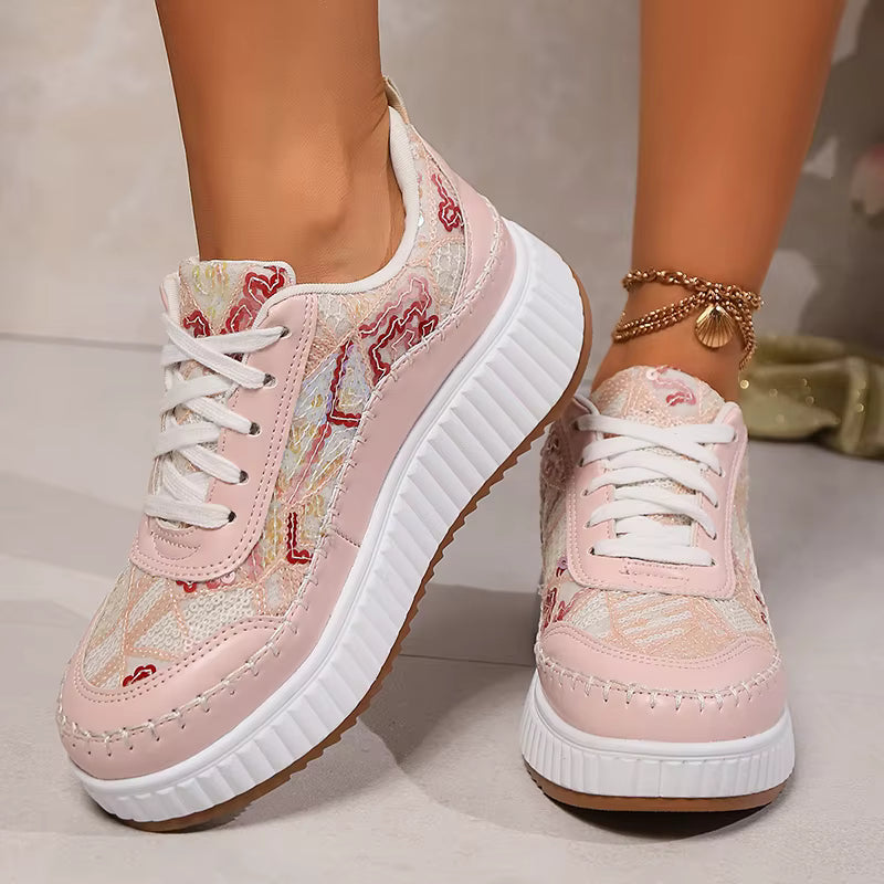 Glitter Lace Up Thick Bottom Walking Platform Sneakers Sports Shoes