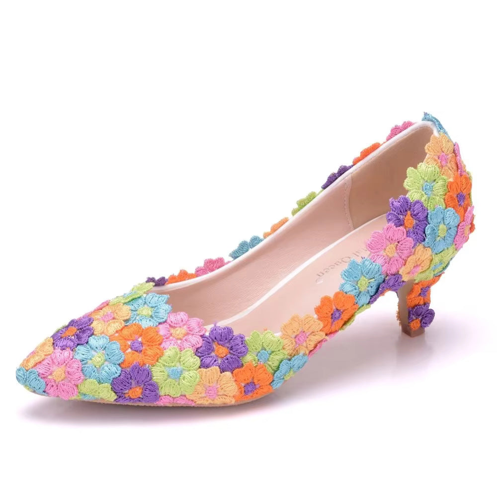Floral Pattern Stilettos High Heels Pumps Bridal Shoes Sandals