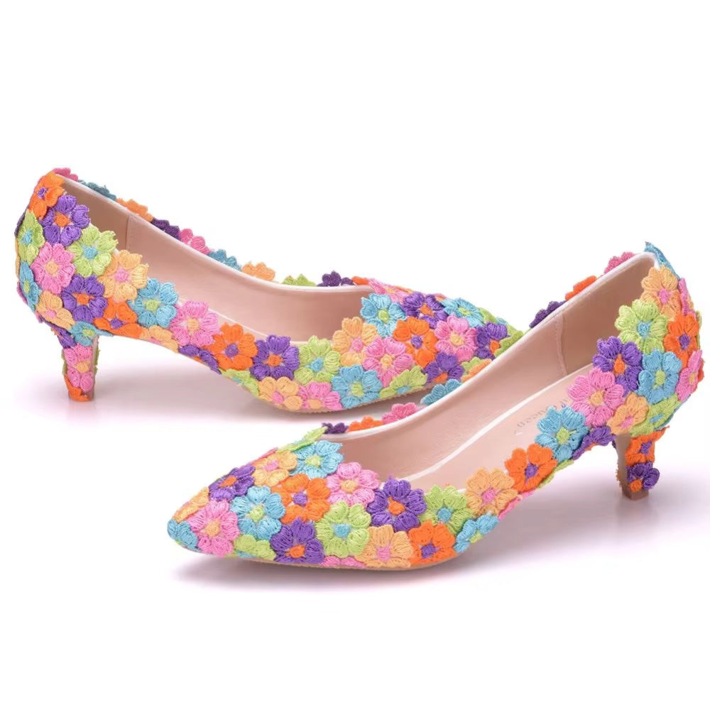Floral Pattern Stilettos High Heels Pumps Bridal Shoes Sandals