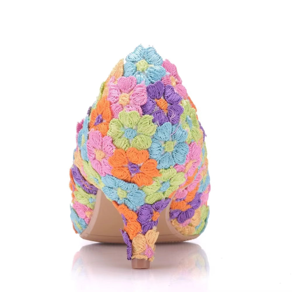 Floral Pattern Stilettos High Heels Pumps Bridal Shoes Sandals