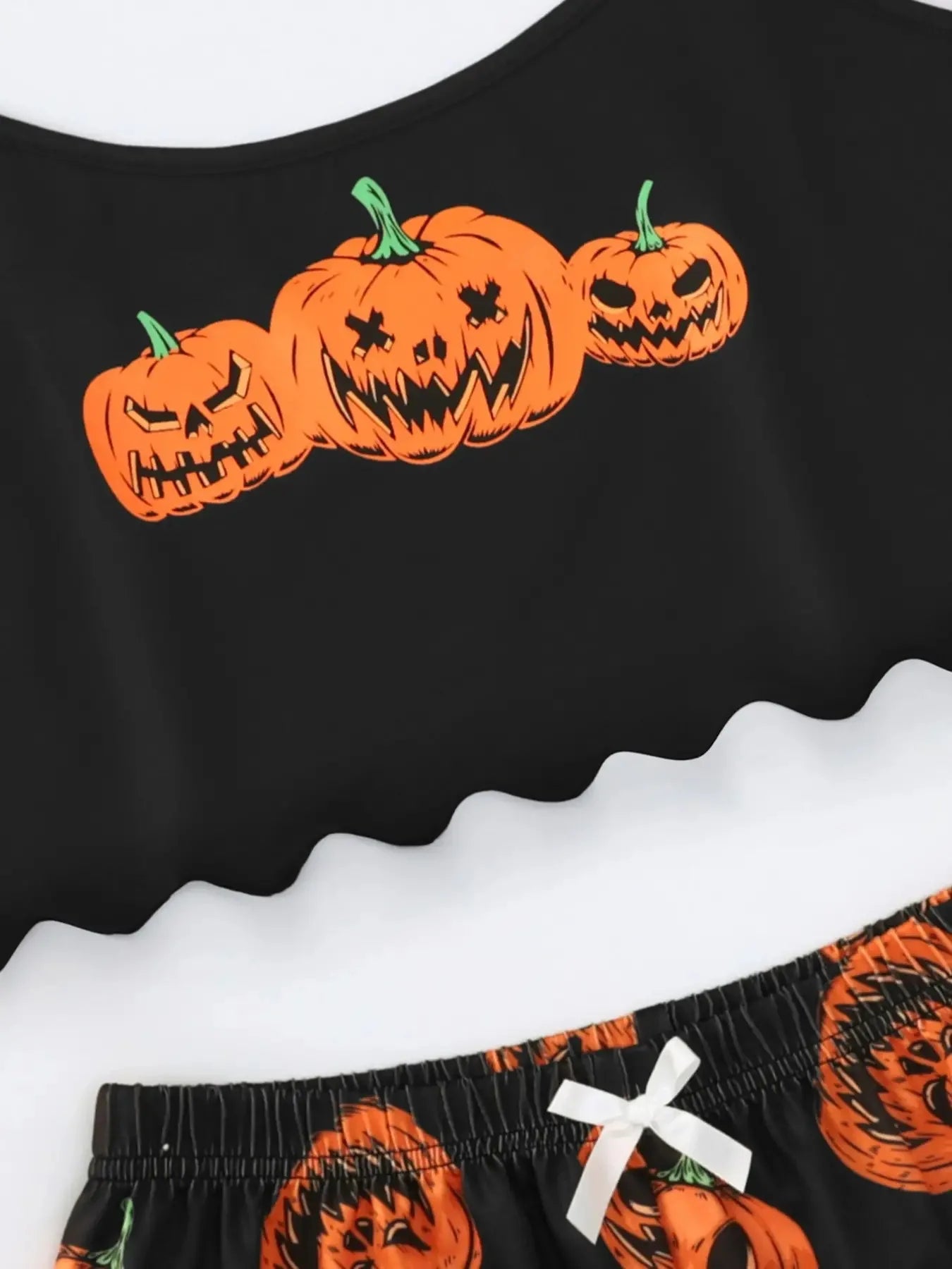 Halloween Devil Pumpkin Print Pajamas Set Short Sleeve Tops and Shorts Set Home Clothes Sleepwear Nightwear