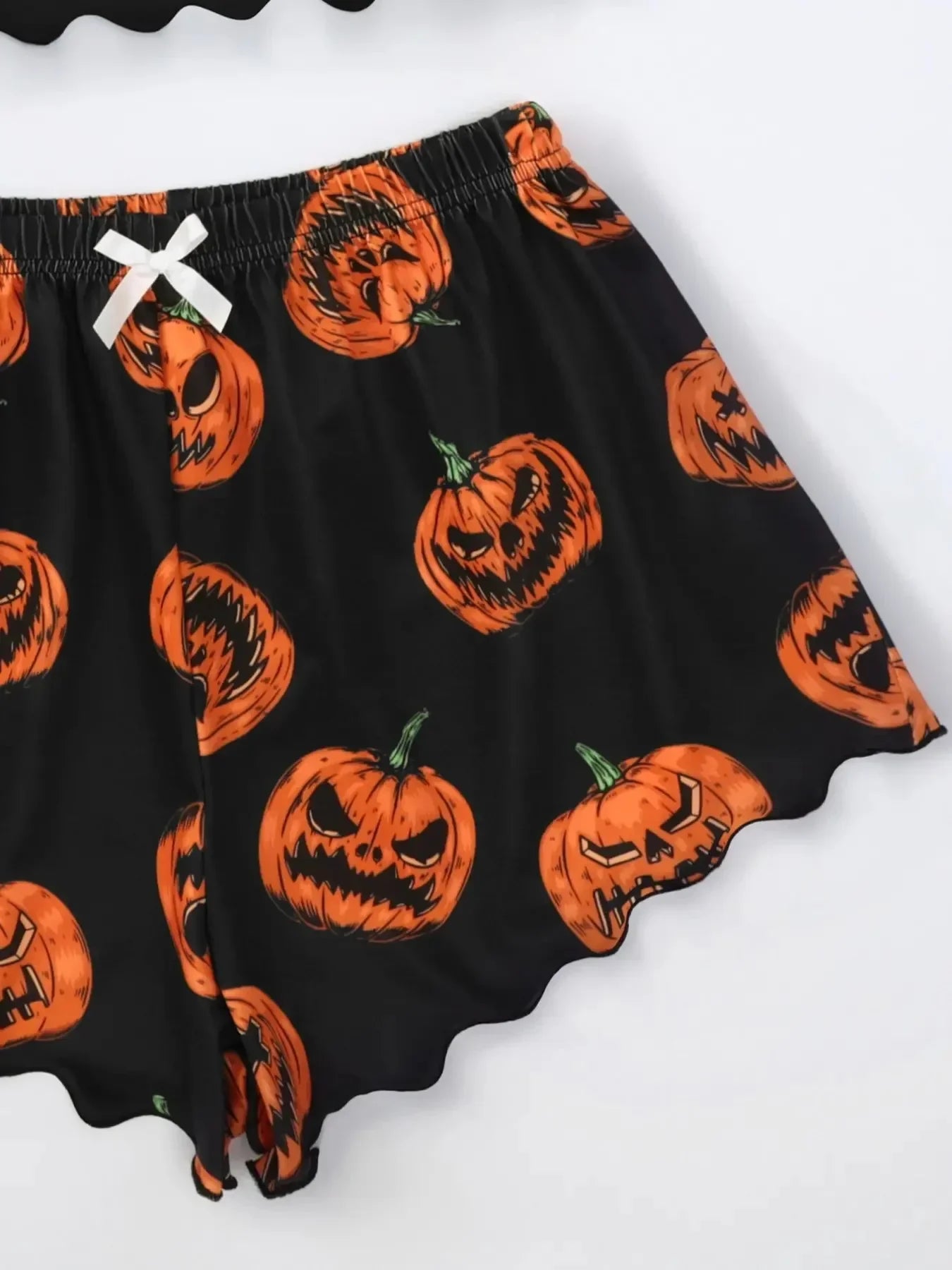 Halloween Devil Pumpkin Print Pajamas Set Short Sleeve Tops and Shorts Set Home Clothes Sleepwear Nightwear