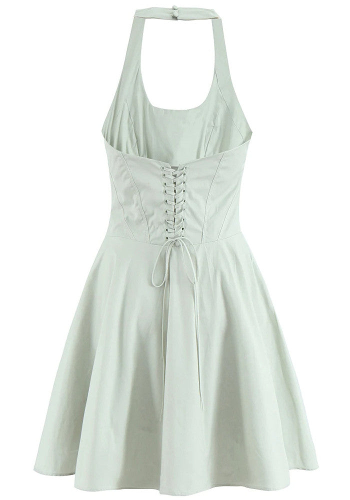 Halter Corset Detail A Line Dress Green