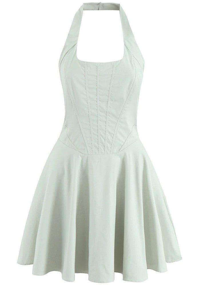 Halter Corset Detail A Line Dress Green