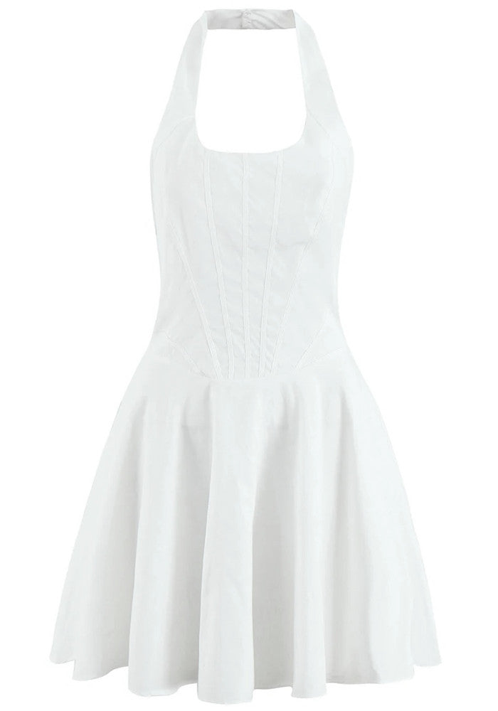 Halter Corset Detail A Line Dress White