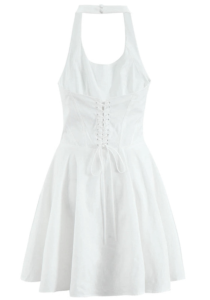 Halter Corset Detail A Line Dress White