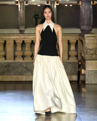 Halter A Line Maxi Dress Black White