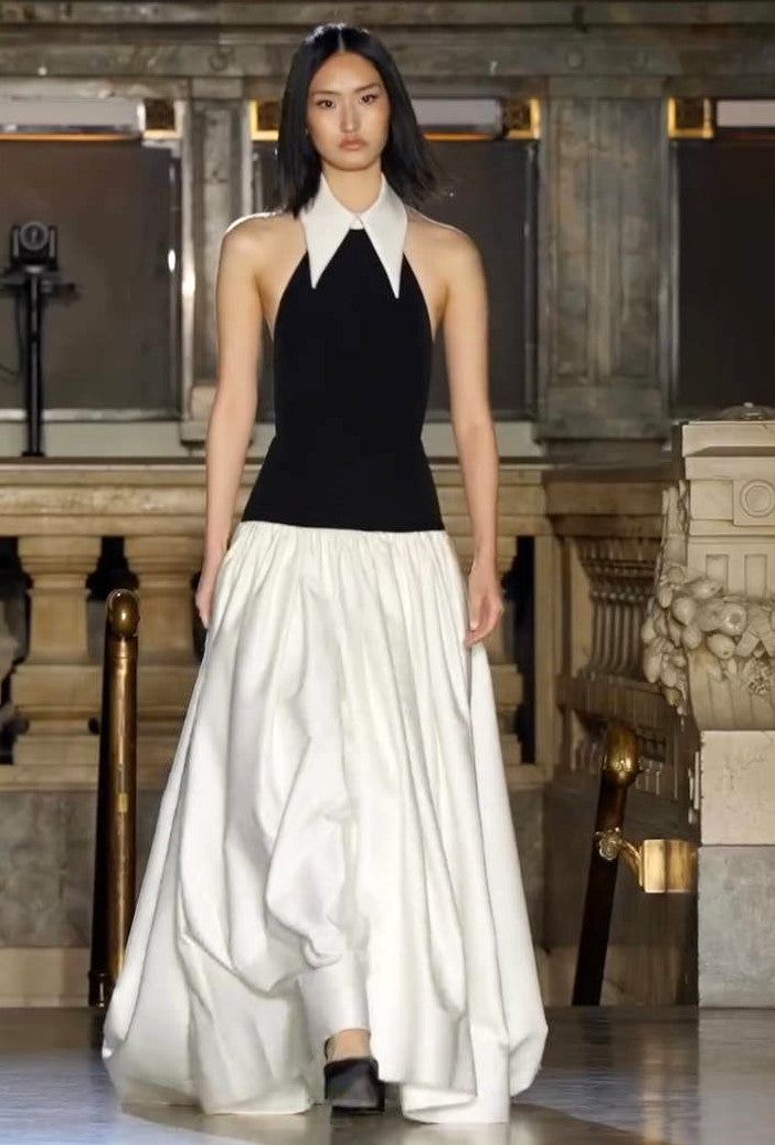 Halter A Line Maxi Dress Black White