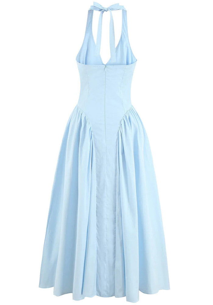 Halter A Line Midi Dress Light Blue