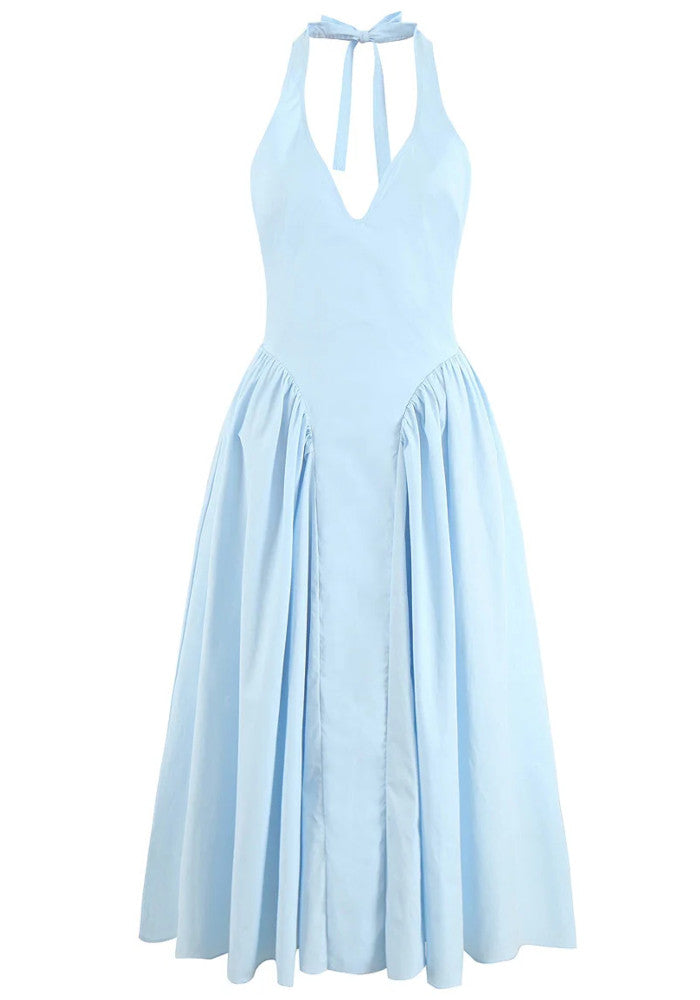 Halter A Line Midi Dress Light Blue
