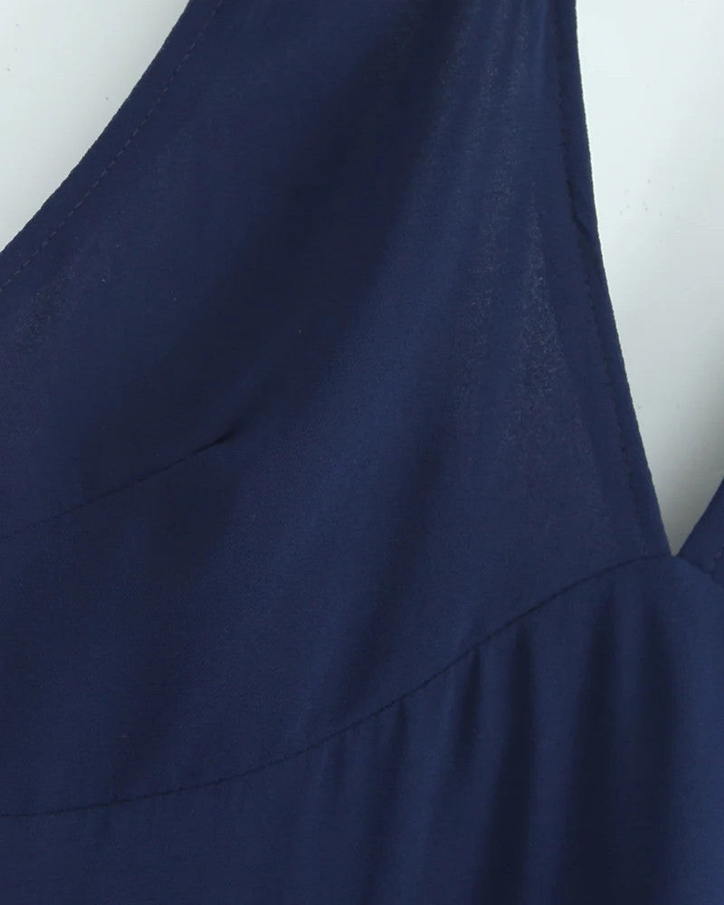 Halter A Line Backless Midi Dress Navy Blue
