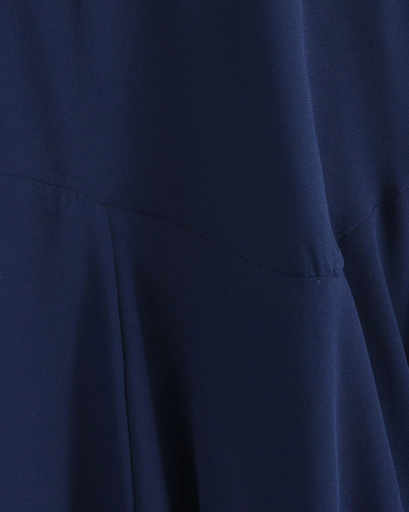 Halter A Line Backless Midi Dress Navy Blue
