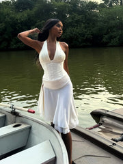 Halter A Line Two Piece Dress Ivory