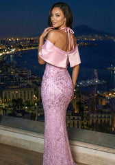 Halter Bardot Crystal Sequin Maxi Dress Pink