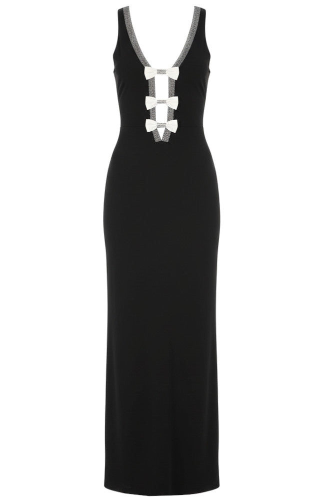 Halter Crystal Bow Detail Maxi Dress Black