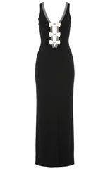 Halter Crystal Bow Detail Maxi Dress Black