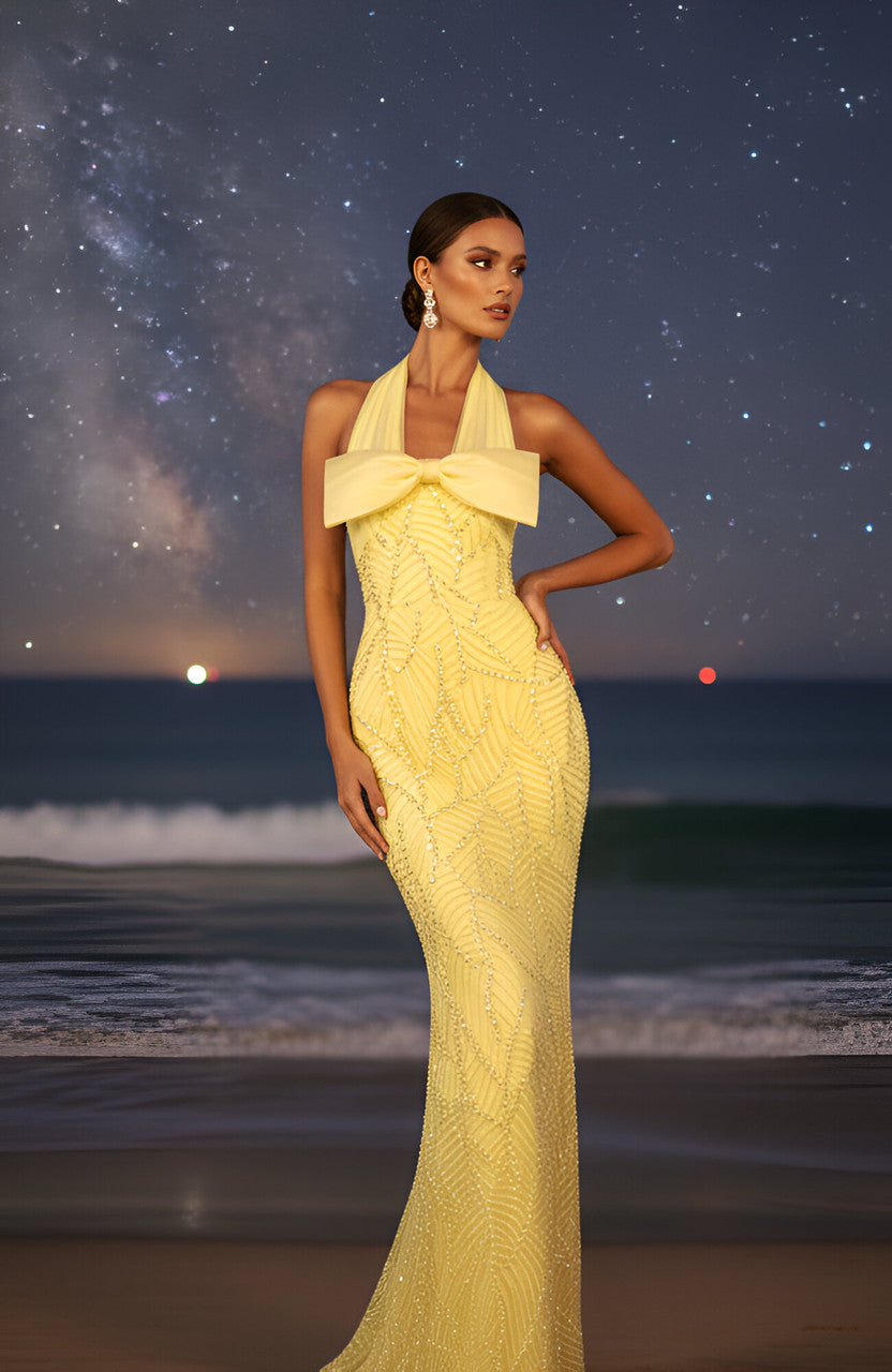 Halter Bow Detail Maxi Dress Yellow